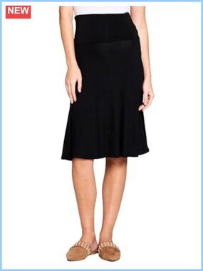Midi Skirt Knee Length Flowy A-Line Stretch Pull-On Rayon Spandex Casual